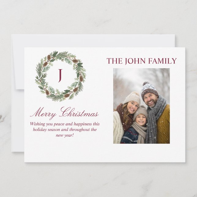 Rustic Pine Wreath Christmas Invitation (Front)