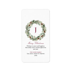 Rustic Pine Wreath Christmas Label