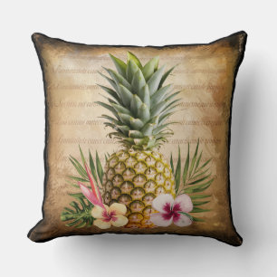 Rustic Pineapple French Calligraphy stylish Chic Cushion