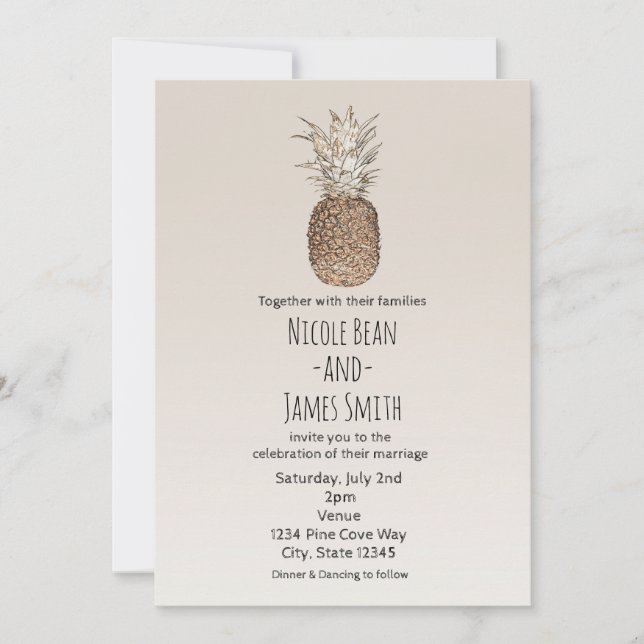 Rustic Pineapple Tropical Hawaiian Wedding Invitation (Front)