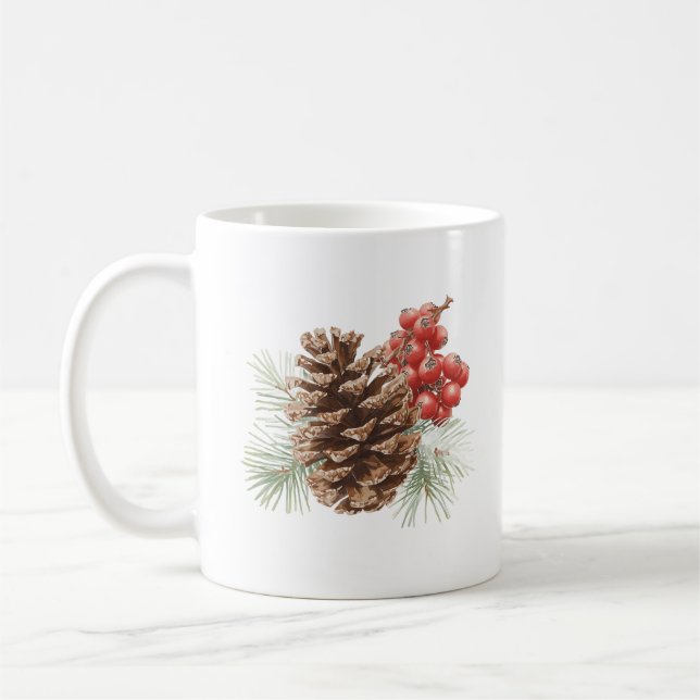 Rustic Pinecone and Berry Christmas Coffee Mug (Left)