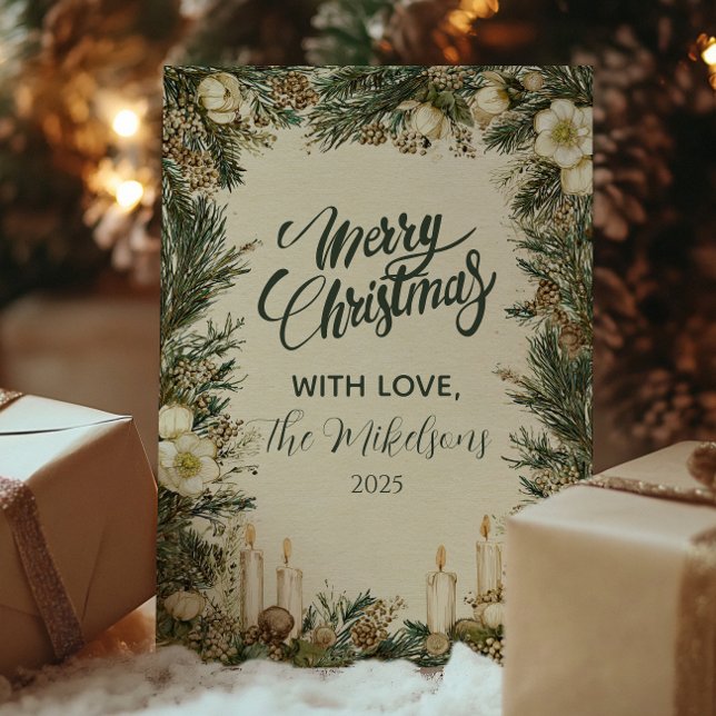 Rustic Pinecone Candle Christmas Holiday Card (Creator Uploaded)