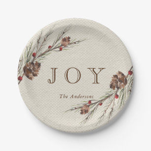 Rustic Pinecone Christmas Holiday Paper Plate