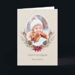 Rustic Pinecone Christmas Holiday Photo Card<br><div class="desc">Send holiday cheer to your family and friends. This design features watercolor pine corns,  red berries and flowers on a faux burlap canvas texture background. For more advanced customisation of this design,  Please click the "Customise" button. Matching items are also available.</div>