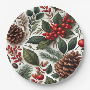 Rustic Pinecone Christmas Paper Plate