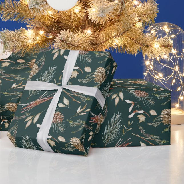 Rustic Pinecone & Evergreen Christmas Wrapping Paper (Holidays)