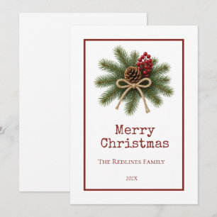 Rustic Pinecone & Evergreen Merry Christmas Holiday Card