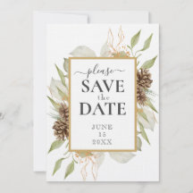 Rustic Pinecone Frame on White SAVE THE DATE