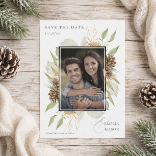Rustic Pinecone Greenery Photo Save the Date