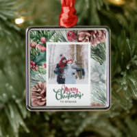 Rustic Pinecone Merry Christmas Family Photo