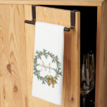 Rustic Pinecone | Stars Christmas Wreath Monogram Tea Towel<br><div class="desc">Classy rustic pine Christmas holiday wreath with pinecones,  berries and gold tone stars and a big bottom gold tone bow.  Ready to monogram with your name and initial.  Composite design by Holiday Hearts Designs (rights reserved).</div>
