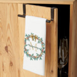 Rustic Pinecone | Stars Christmas Wreath Monogram Tea Towel<br><div class="desc">Classy rustic pine Christmas holiday wreath with pinecones,  berries and gold tone stars and a big bottom gold tone bow.  Ready to monogram with your name and initial.  Composite design by Holiday Hearts Designs (rights reserved).</div>