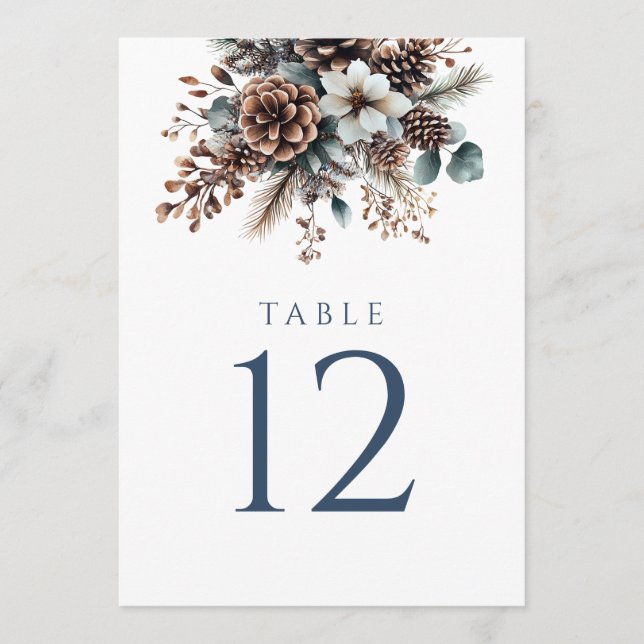 Rustic Pinecone Watercolor Floral Table Number (Front)