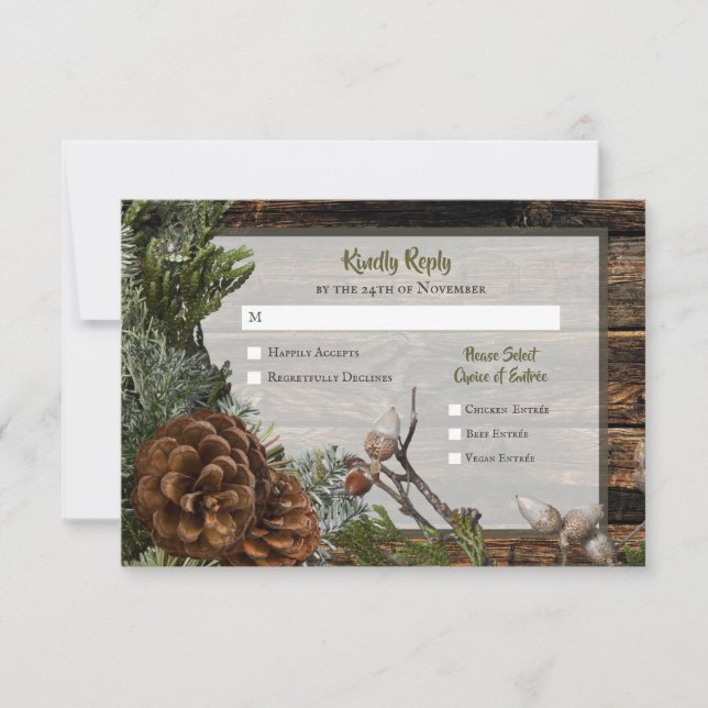 Rustic Pinecone Wedding RSVP Card (Front)