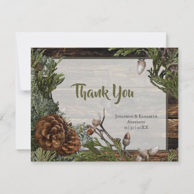 Rustic Pinecone Wedding Thank You Card (Front)