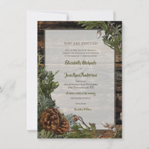 Rustic Pinecone Winter Wedding Invitation