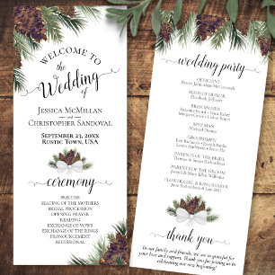 Rustic Pinecones and Pine Branches Elegant Wedding Programme