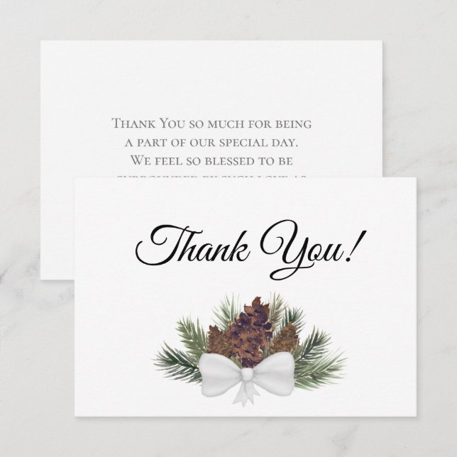 Rustic Pinecones and Pine Branches Simple Wedding Thank You Card (Front/Back)