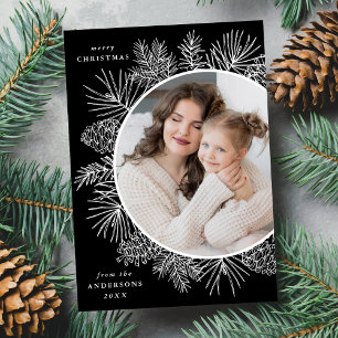 Rustic Pinecones Black Photo Holiday Card