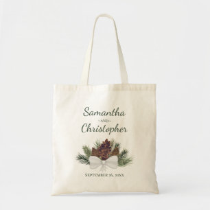 Rustic Pinecones Bouquet Couple's Names Wedding Tote Bag