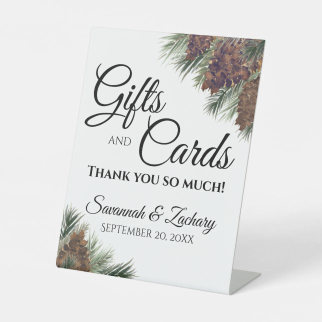 Rustic Pinecones & Branches Wedding Gifts & Cards Pedestal Sign (Front)