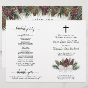 Rustic Pinecones DIY Fold Catholic Wedding Program