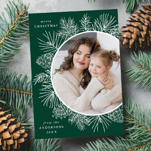 Rustic Pinecones Green Photo Holiday Card