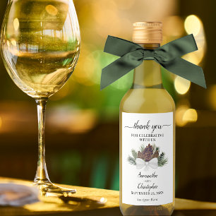 Rustic Pinecones Winter Wedding Thank You Mini Wine Label