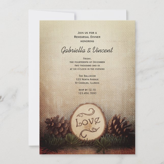 Rustic Pines Woodland Wedding Rehearsal Dinner Invitation (Front)
