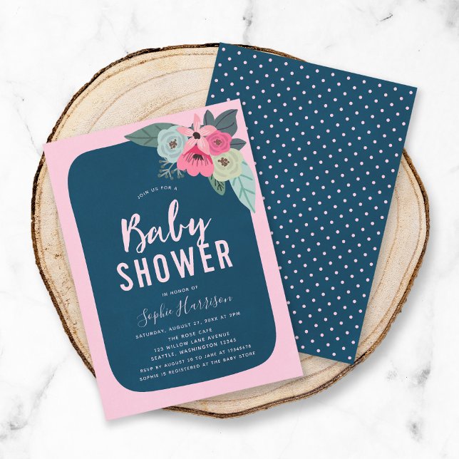 Rustic Pink and Blue Floral Baby Shower Invitation (Creator Uploaded)