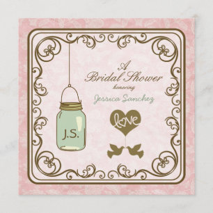 Rustic Pink and Brown Mason Jar Bridal Shower Invitation