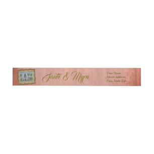 Rustic Pink and Gold Frame Wedding & Engagement Wrap Around Label