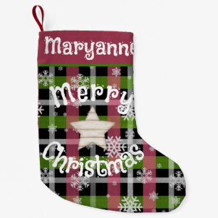 Rustic Pink and Green Plaid Small Christmas Stocking