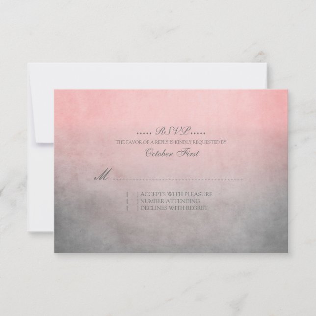 Rustic Pink and Grey Bohemian Wedding RSVP Card (Front)