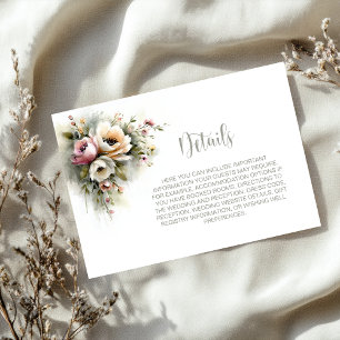 Rustic Pink and Orange Floral Wedding Details Enclosure Card