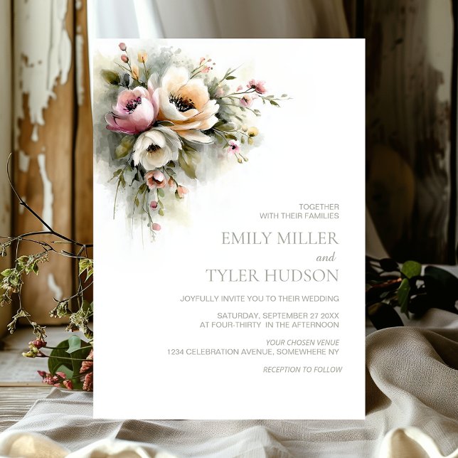 Rustic Pink and Orange Floral Wedding Invitation (Creator Uploaded)