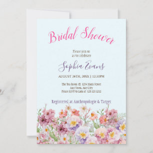 Rustic Pink and Purple Wildflower Bridal Shower In Invitation