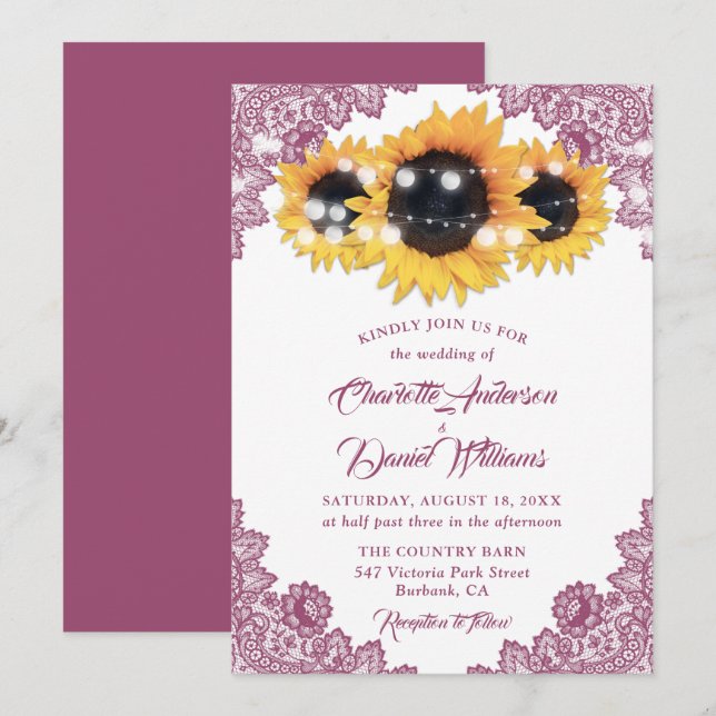 Rustic Pink and Sunflower Wedding Invitation (Front/Back)