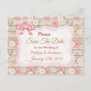 Rustic Pink and Tan Floral Save the Date Postcard