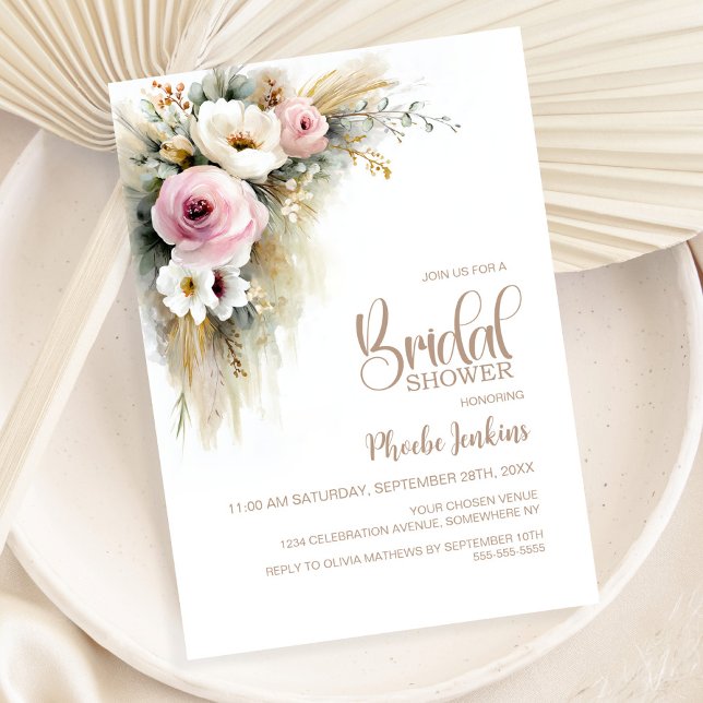 Rustic Pink and White Floral Bridal Shower Invitation (Creator Uploaded)