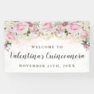 Rustic Pink and White Floral Quinceanera Banner