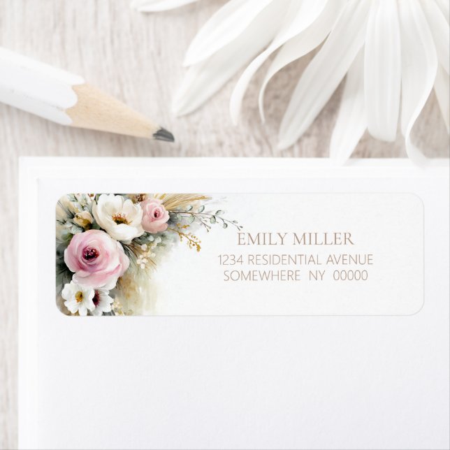 Rustic Pink and White Floral Return Address Label (Insitu)