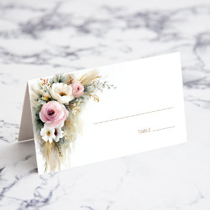 Rustic Pink and White Floral Wedding Place Card