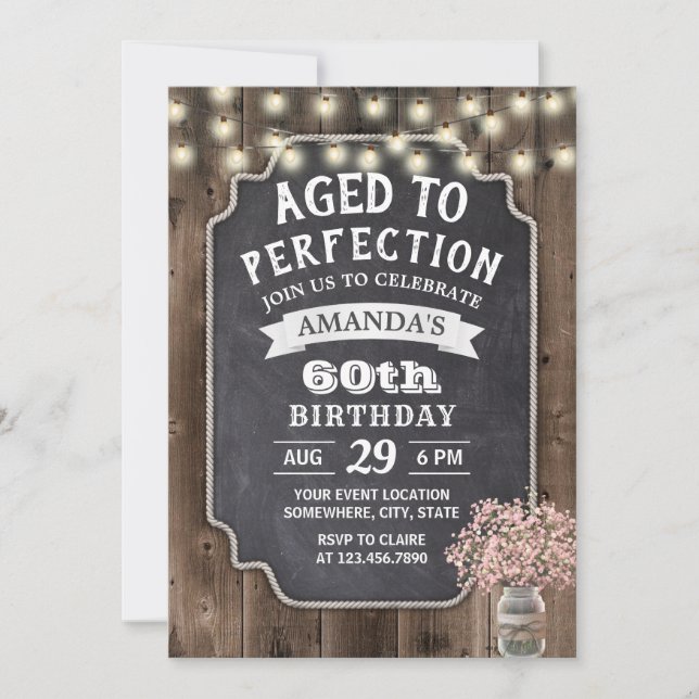 Rustic Pink Baby's Breath Mason Jar 60th Birthday Invitation (Front)