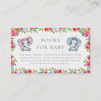 Rustic pink & Blue elephant Roses Books for Baby Enclosure Card