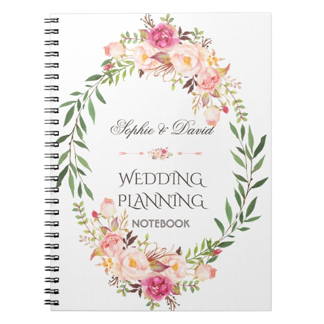 Rustic Pink Blush Floral Bloom Wedding Planner Notebook (Front)