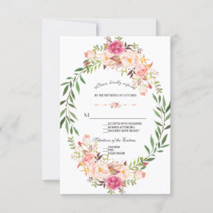 Rustic Pink Blush Floral Bloom Wedding RSVP Card
