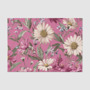 Rustic Pink Bold Botanical Vintage Boho Floral Tissue Paper