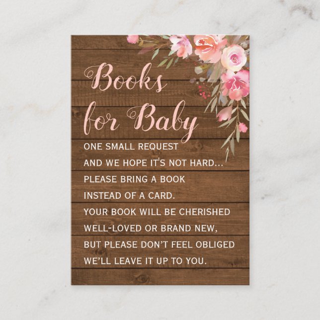 Rustic Pink Books for Baby Request Girl Shower Enclosure Card (Front)