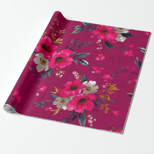 Rustic Pink Botanical Bold Vintage Boho Floral Wrapping Paper